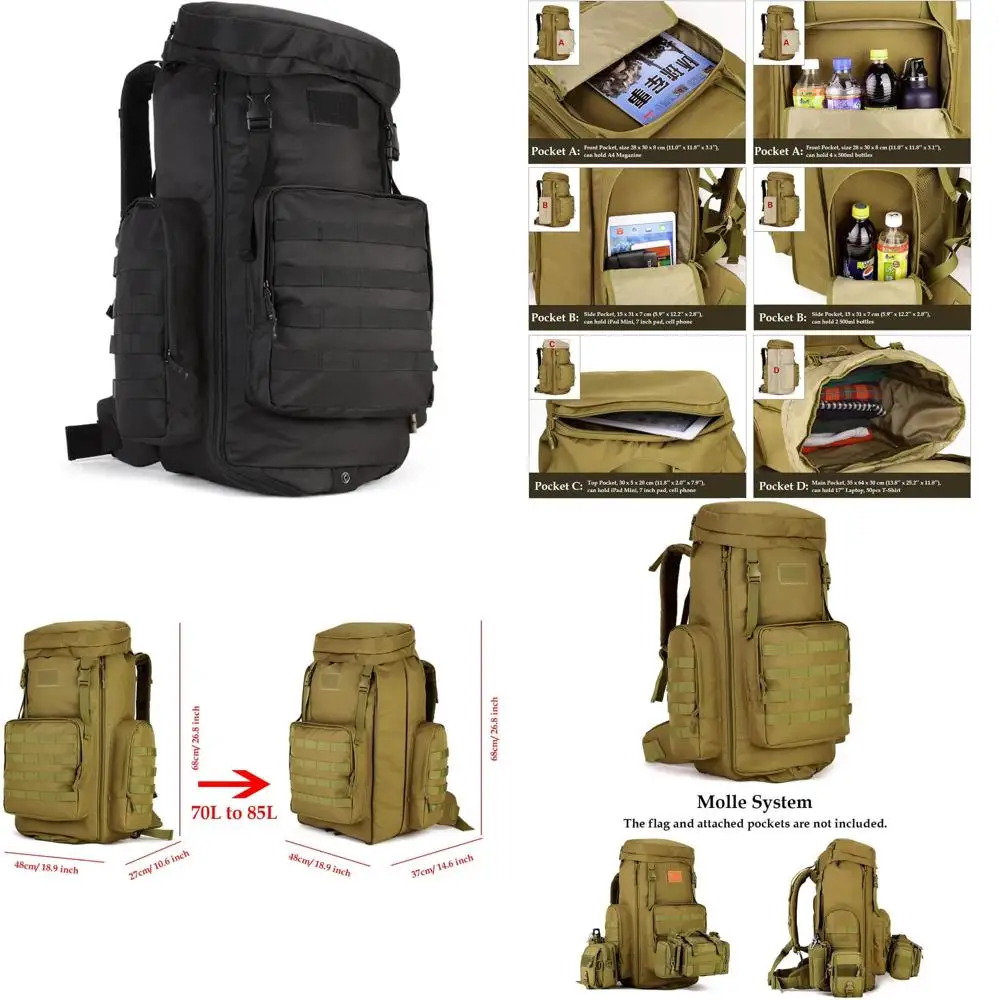 Большой походный рюкзак в военном стиле, совместимый с системой MOLLE, объемом 70-85 л, черный
Большой походный рюкзак в военном стиле, совместимый с системой MOLLE, объемом 70-85 л, черный