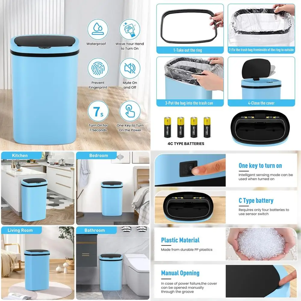 13 Gallon 51L Touchless Kitchen Trash Can with Lid, Automatic, Odor-Controlled Plastic Bin for Dorm or Office
13 Gallon 51L Touchless Kitchen Trash Can with Lid, Automatic, Odor-Controlled Plastic Bin for Dorm or Office