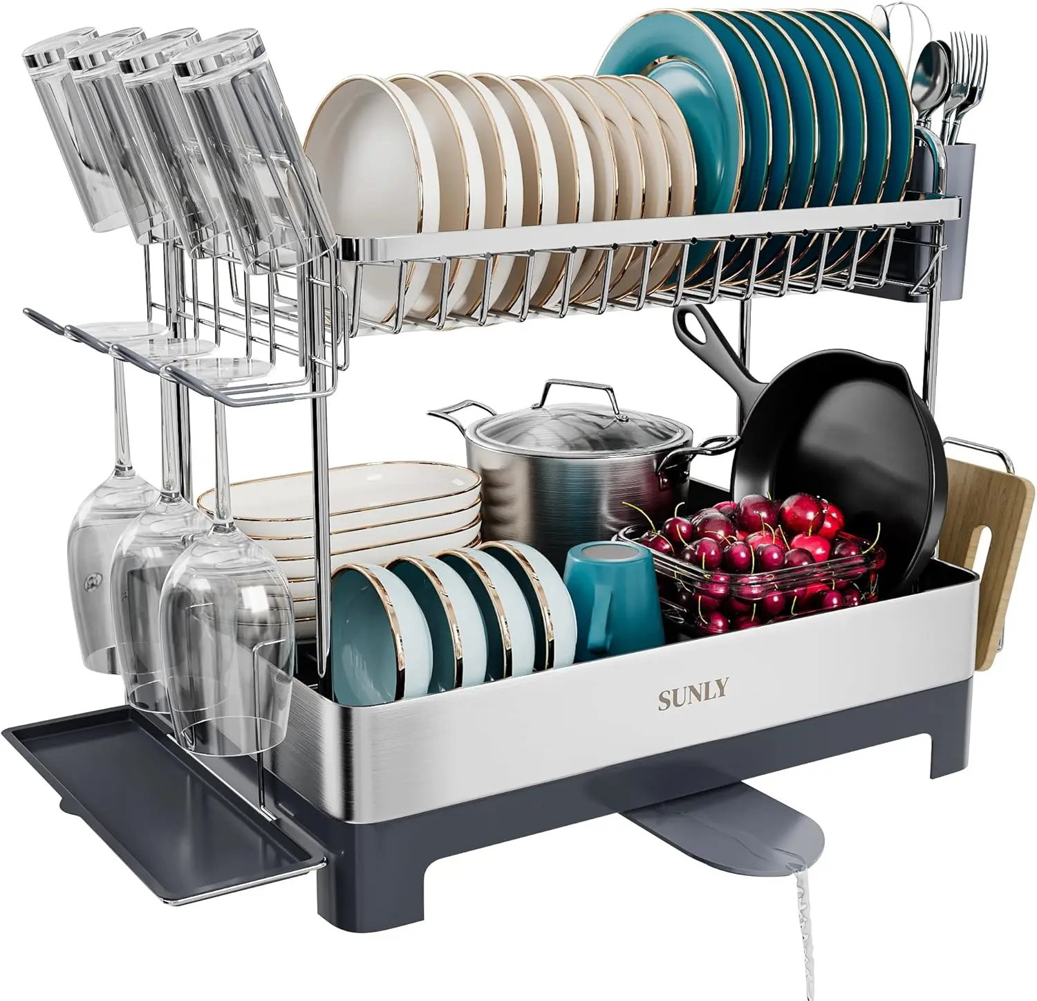 Extra Large 2-Tier Dish Drying Rack with Drain Board, 304 Stainless Steel Kitchen Counter Organizer
Extra Large 2-Tier Dish Drying Rack with Drain Board, 304 Stainless Steel Kitchen Counter Organizer