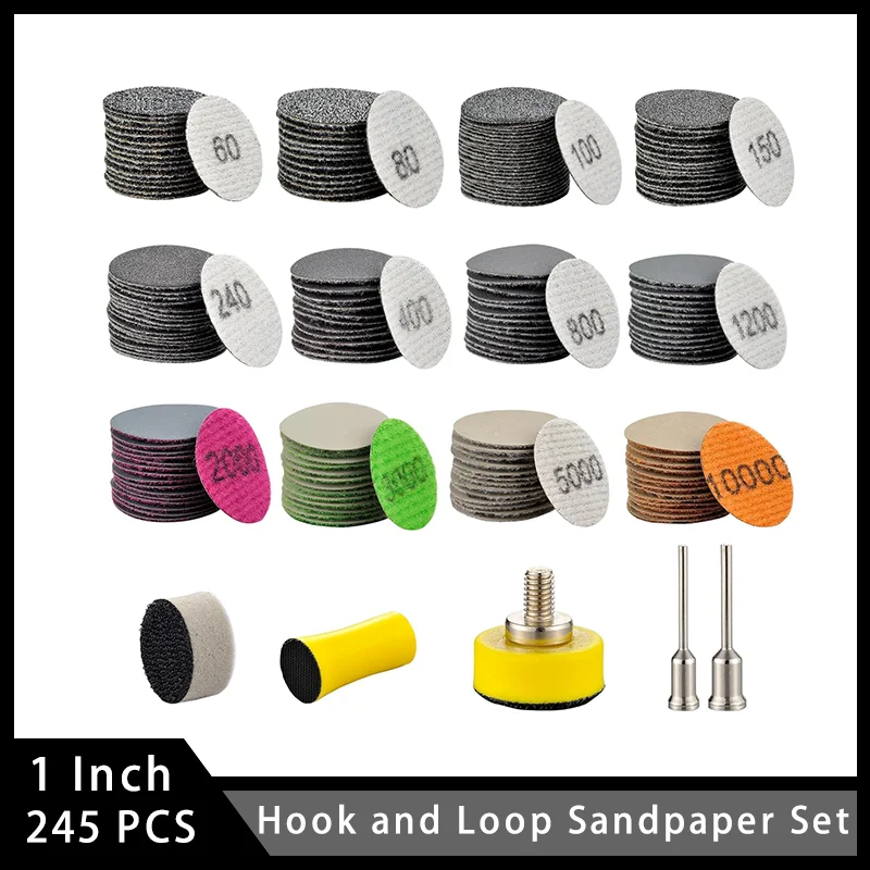 245 Pcs 1 Inch Wet and Dry Sandpaper Set Assorted 60 to 10000 Grit with 1/8" 1/4" Shank Backing Pad Interface Pad for Polishing
245 Pcs 1 Inch Wet and Dry Sandpaper Set Assorted 60 to 10000 Grit with 1/8" 1/4" Shank Backing Pad Interface Pad for Polishing