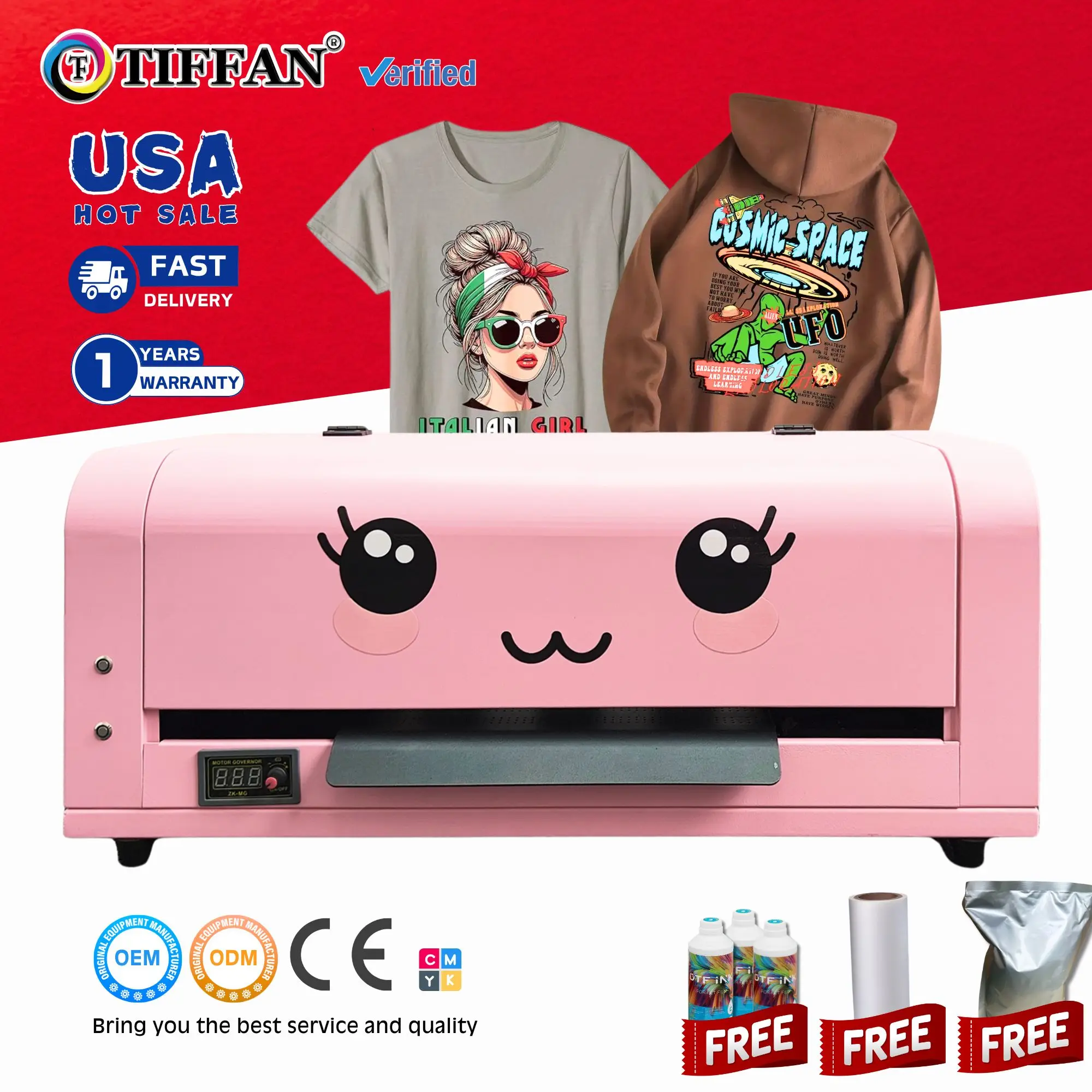 A3 30cm Direct Transfer Film Printer Machine Pink XP600 Pet Film 13Inch Dtf Printer With Pink Oven For Any Textile