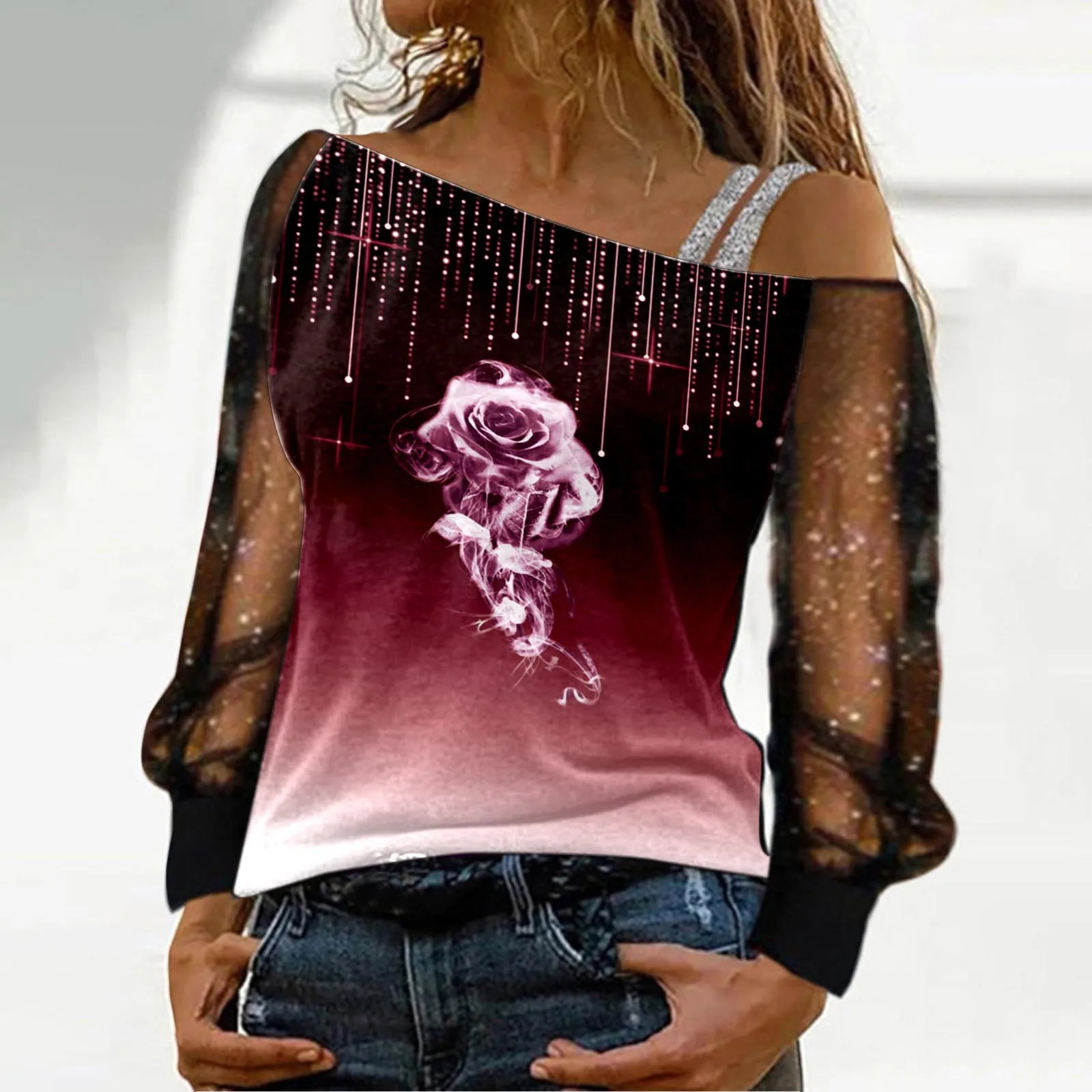 Travel Tees For Women Women Fashion Print Cold Shoulder T Shirt Mesh Long Sleeve Spliced Blouse Womens Plus Size Graphic Tees
Travel Tees For Women Women Fashion Print Cold Shoulder T Shirt Mesh Long Sleeve Spliced Blouse Womens Plus Size Graphic Tees