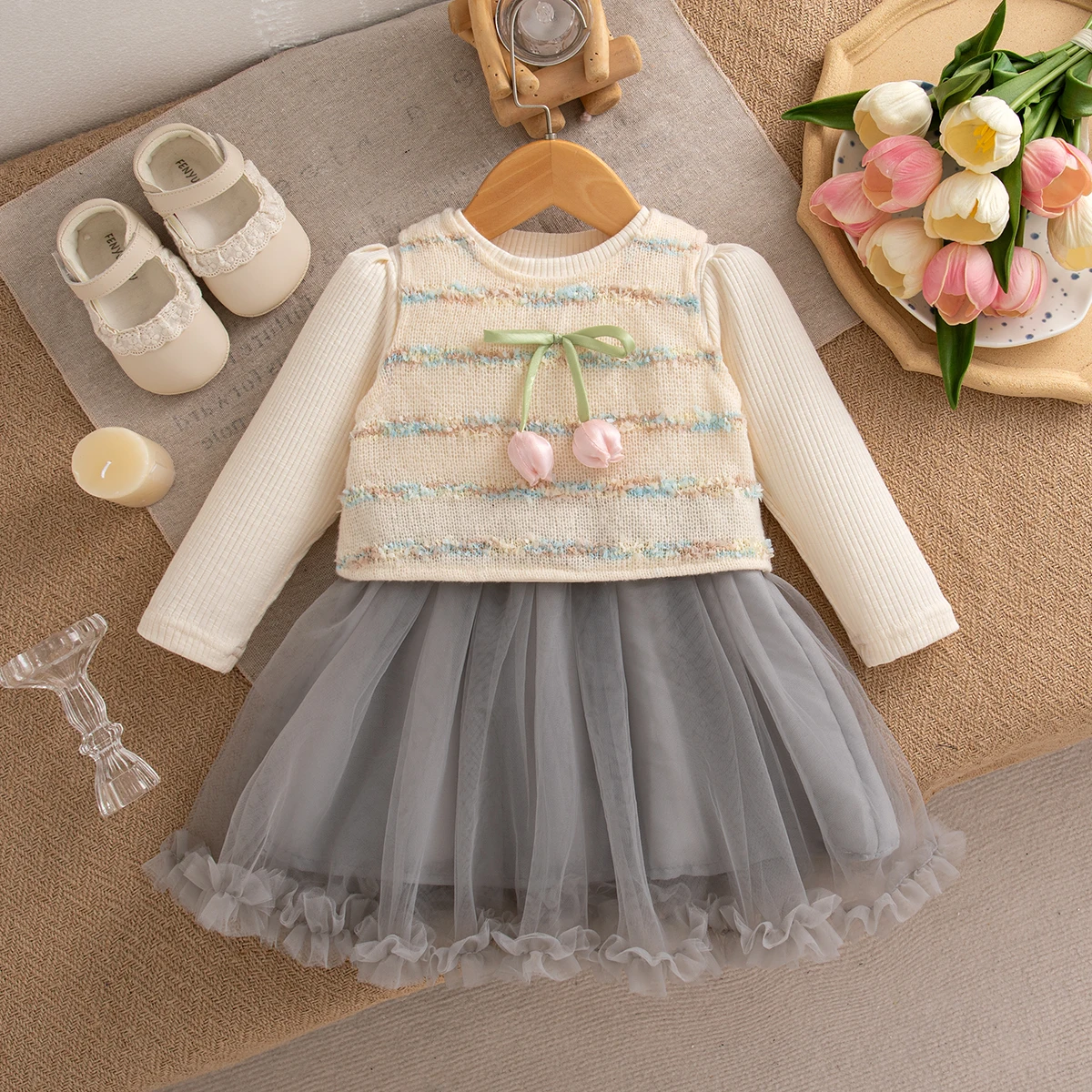 Autumn New Long Sleeved Dress+Vest Baby Girl Two-Piece Set, Sweet Tulip Children'S Clothing For Babies Aged 9 Months To 4 Years
Autumn New Long Sleeved Dress+Vest Baby Girl Two-Piece Set, Sweet Tulip Children'S Clothing For Babies Aged 9 Months To 4 Years