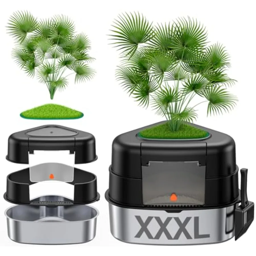 XXL Stainless Steel Corner Cat Litter Box with Lid, Enclosed Hidden Plant Litter Box with Artificial Plant, Easy-Clean Covered
XXL Stainless Steel Corner Cat Litter Box with Lid, Enclosed Hidden Plant Litter Box with Artificial Plant, Easy-Clean Covered
