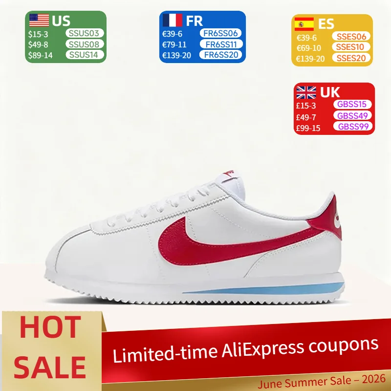 Nike Cortez: Trendy, Versatile, Minimalist, Soft, Breathable Low-Top Casual Running Shoes for Women in White and Red DN1791-108
Nike Cortez: Trendy, Versatile, Minimalist, Soft, Breathable Low-Top Casual Running Shoes for Women in White and Red DN1791-108