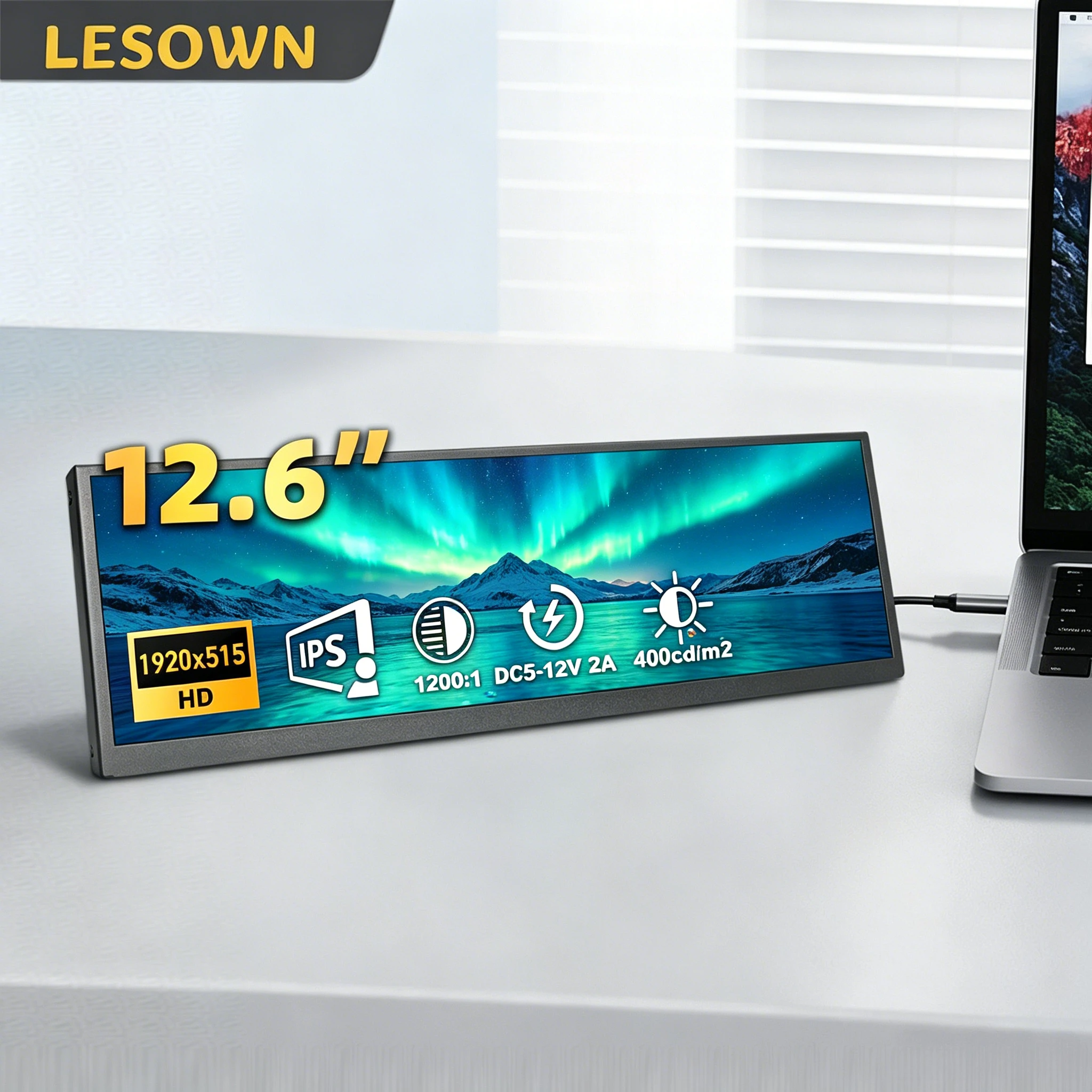 LESOWN 12.6 Inch Ultra Slim Bar Type Monitor 1920x515 IPS LCD Secondary Screen USB-C One-Cable Solution for Work and Gaming
LESOWN 12.6 Inch Ultra Slim Bar Type Monitor 1920x515 IPS LCD Secondary Screen USB-C One-Cable Solution for Work and Gaming