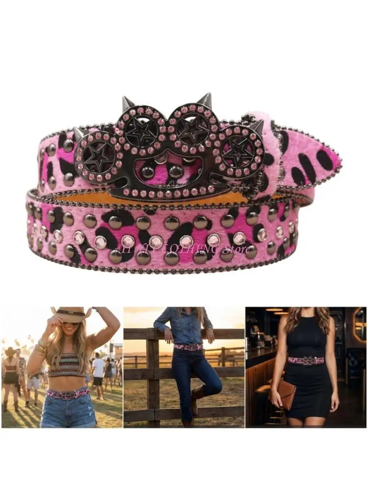 N5KF Western Charm Unisex Belt Leopard Rhinestoned Rivets Design Large Size PU Leather Waist Girdle for Rock Concerts
N5KF Western Charm Unisex Belt Leopard Rhinestoned Rivets Design Large Size PU Leather Waist Girdle for Rock Concerts