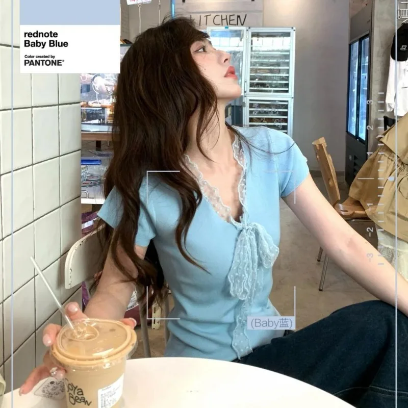 French Sweet Spliced Lace V Neck Short Sleeve T Shirts All Match Simple Summer Outdoor Casual Clothes Y2k Punk Girl Tops
French Sweet Spliced Lace V Neck Short Sleeve T Shirts All Match Simple Summer Outdoor Casual Clothes Y2k Punk Girl Tops