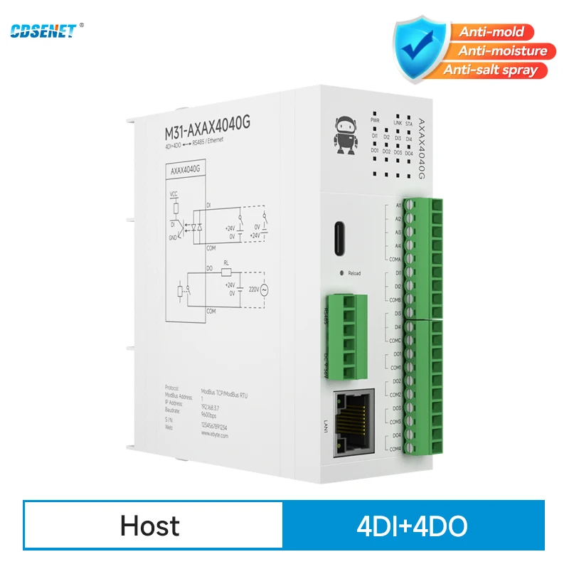 4DI + 4DO дистанционный модуль ввода-вывода RS485 Ethernet RJ45 CDSENET M31-AXAX4040G аналоговый переключатель сбора Modbus TCP RTU обновление прошивки
4DI + 4DO дистанционный модуль ввода-вывода RS485 Ethernet RJ45 CDSENET M31-AXAX4040G аналоговый переключатель сбора Modbus TCP RTU обновление прошивки