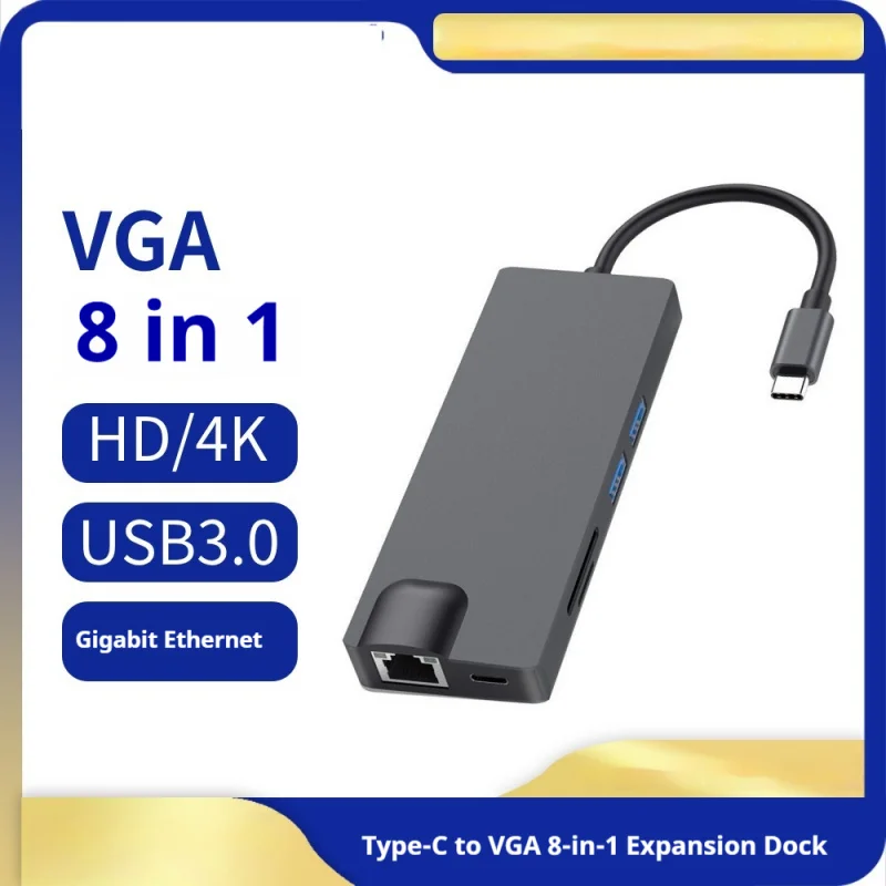 8-in-1 Type-C Hub, Type-C to VGA Adapter with 100Mbps Ethernet & PD Charging for Laptop
8-in-1 Type-C Hub, Type-C to VGA Adapter with 100Mbps Ethernet & PD Charging for Laptop
