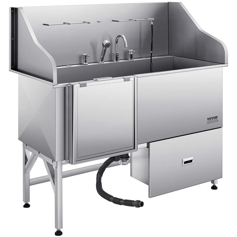 61 Inch Stainless Steel Dog Grooming Tub with Ramp and Water Filter
61 Inch Stainless Steel Dog Grooming Tub with Ramp and Water Filter