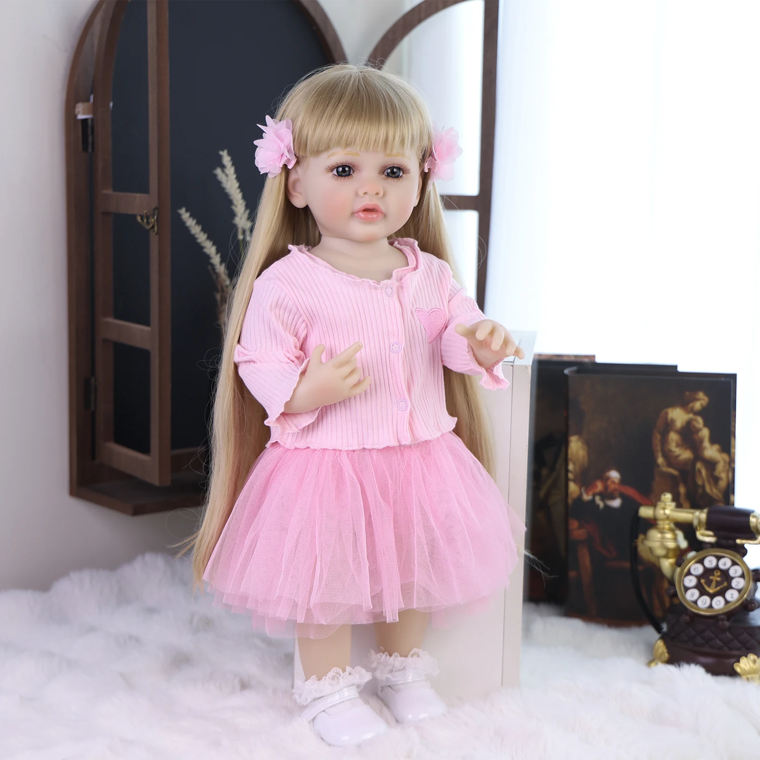 Washable 22 Inch Whole Body Silicone Vinyl Bebe Reborn Girl Doll Lifelike Skin Newborn Doll Children Christmas Gifts
Washable 22 Inch Whole Body Silicone Vinyl Bebe Reborn Girl Doll Lifelike Skin Newborn Doll Children Christmas Gifts
