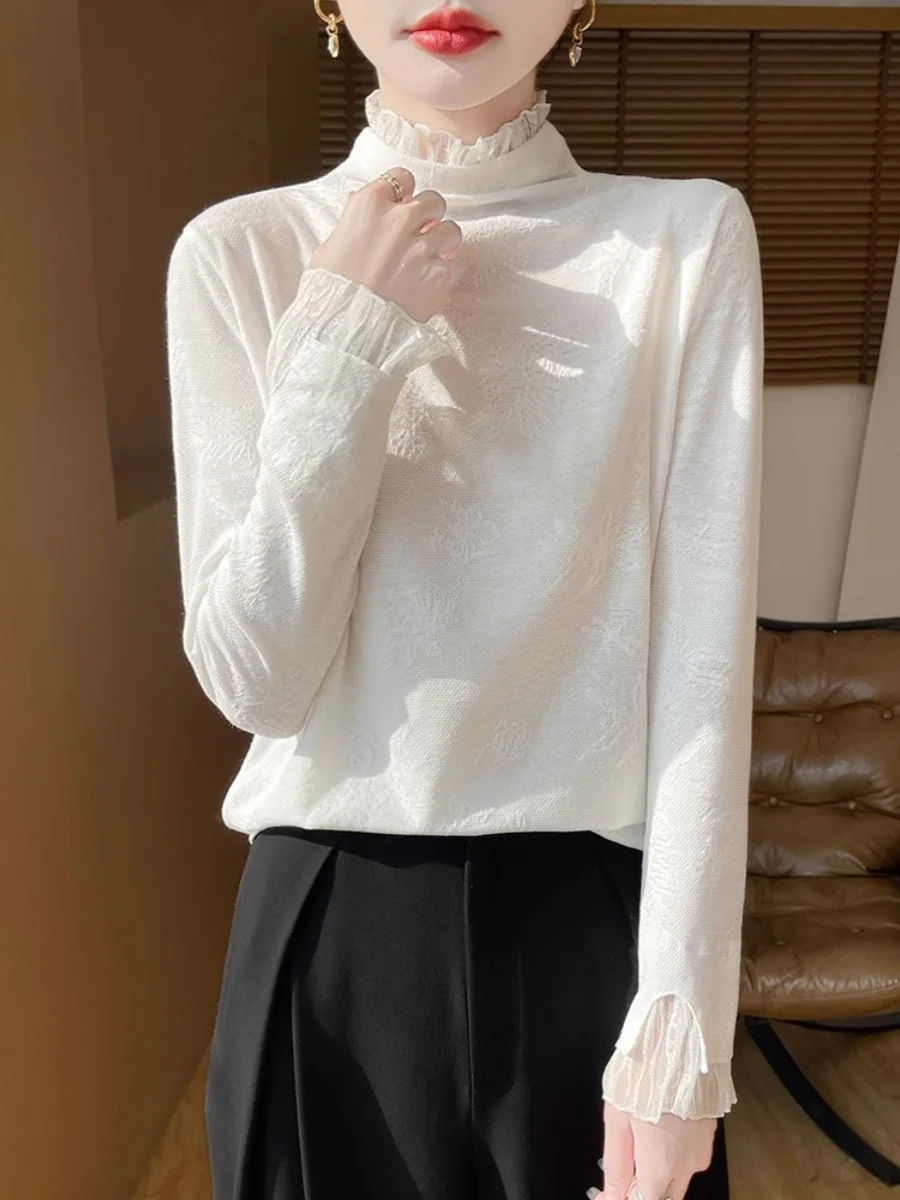 Ele Lace Trim Knitted Base irt Women's Anti-Aging Classy f High Collar Slimming Sweater Spring 2026 New Arrival
Ele Lace Trim Knitted Base irt Women's Anti-Aging Classy f High Collar Slimming Sweater Spring 2026 New Arrival