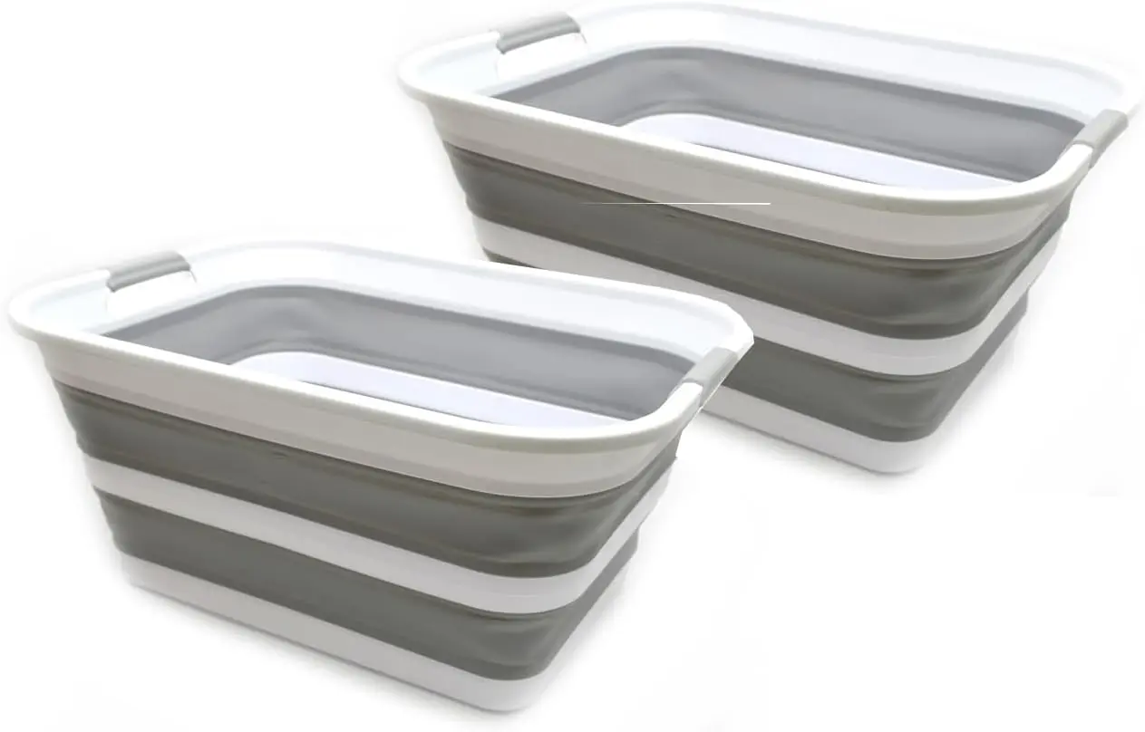 Набор из двух складных пластиковых корзин для белья — складной органайзер для хранения, портативная ванна для стирки, компактный серый цвет
Набор из двух складных пластиковых корзин для белья — складной органайзер для хранения, портативная ванна для стирки, компактный серый цвет