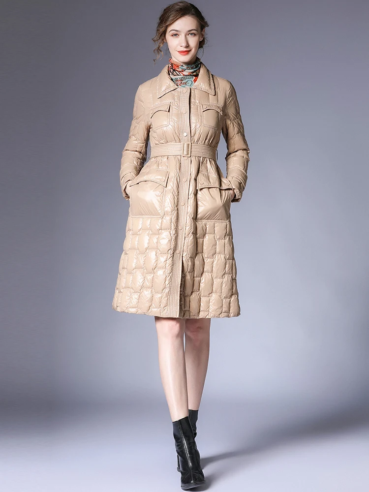 Fashion Super Hot Belt Slim Light White Duck Down Mid-length Pocket Overcoat Female Women's Winter Puffer Down Jacket Long Coats
Fashion Super Hot Belt Slim Light White Duck Down Mid-length Pocket Overcoat Female Women's Winter Puffer Down Jacket Long Coats