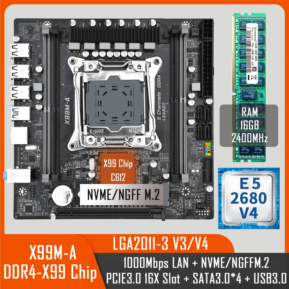X99 Gaming Motherboard Kit Original Chip C612 with Xeon E5 2680 V4 & DDR4 16Gx1 2400MHz Dual Channel ECC RAM M.2 NVME/NGFF SATA3
X99 Gaming Motherboard Kit Original Chip C612 with Xeon E5 2680 V4 & DDR4 16Gx1 2400MHz Dual Channel ECC RAM M.2 NVME/NGFF SATA3
