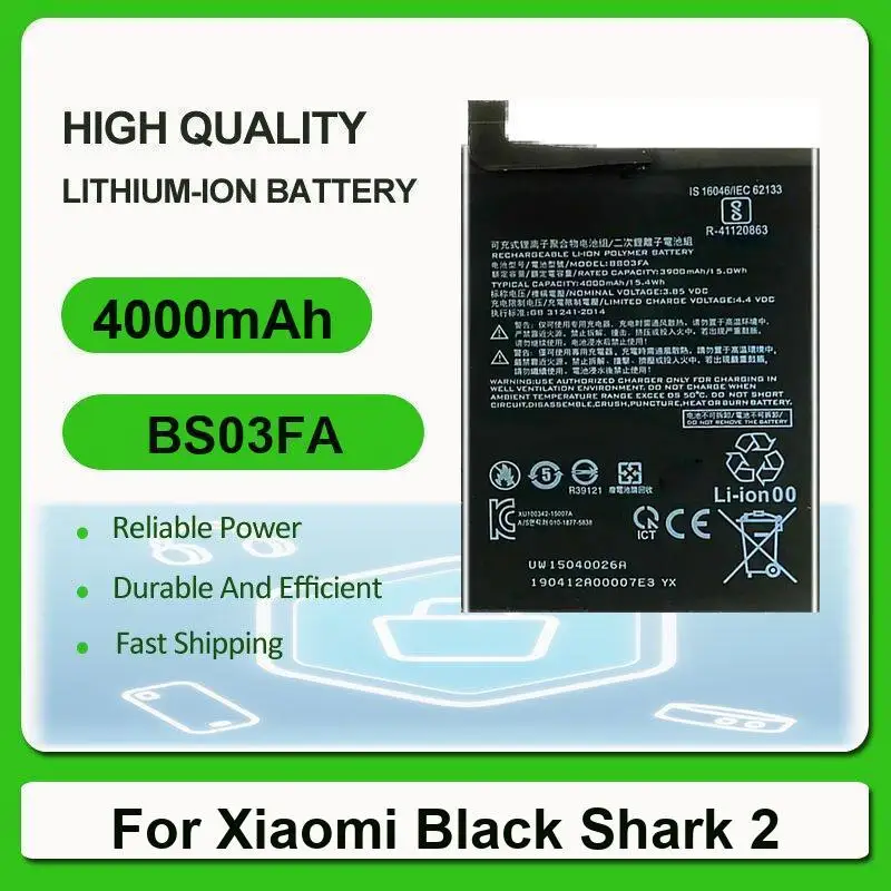Full Capacity 4000mAh Mobile Phone Battery For Xiaomi Black Shark 2 Shark2 BS03FA
Full Capacity 4000mAh Mobile Phone Battery For Xiaomi Black Shark 2 Shark2 BS03FA