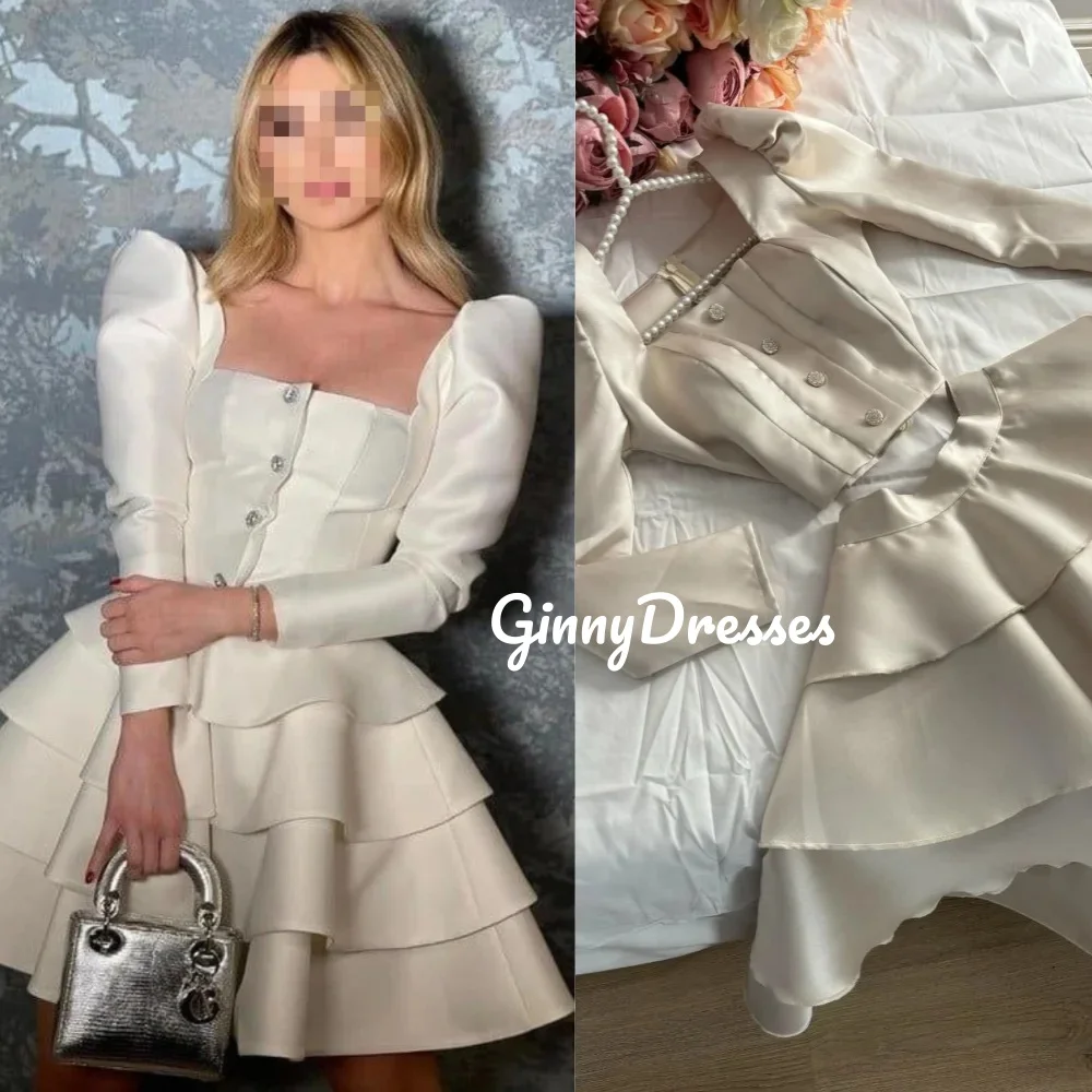 Customized A-Line Square Neckline Short Dress Women Elegant Luxury Ruffle Zipper Up Prom Dresses Long Sleeves Lining Cocktail Dr
Customized A-Line Square Neckline Short Dress Women Elegant Luxury Ruffle Zipper Up Prom Dresses Long Sleeves Lining Cocktail Dr