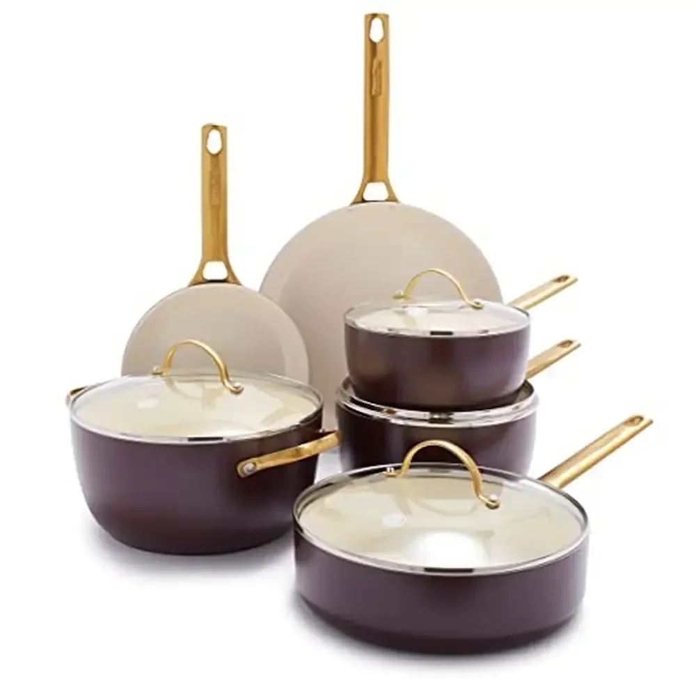 Diamond Reinforced Ceramic Nonstick Cookware Set PFAS-Free Oven Safe Gold Handles 10 Piece
Diamond Reinforced Ceramic Nonstick Cookware Set PFAS-Free Oven Safe Gold Handles 10 Piece
