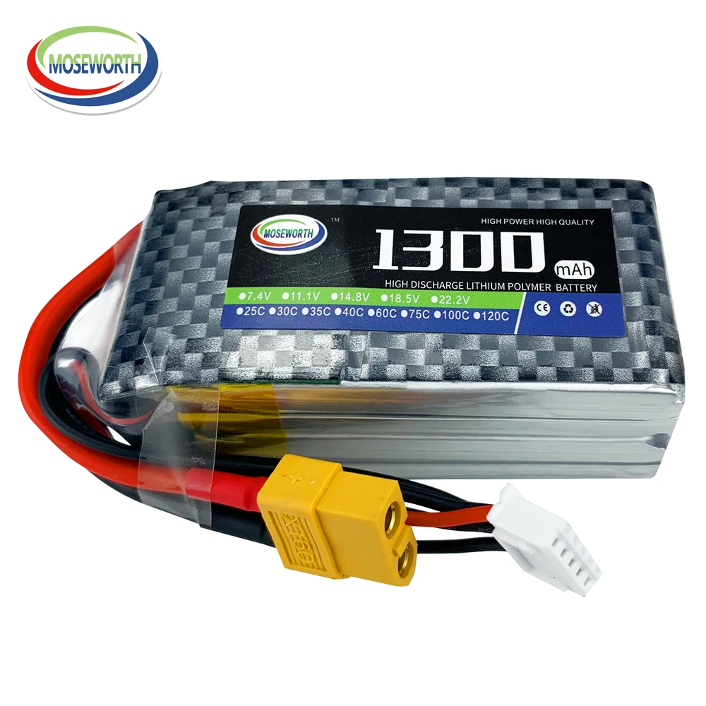 Moseworth 4S 14.8V 1300mAh 40C 60C Max 120C For RC Toys LiPo Battery Helicopter Drone Airplane Car Quadcopter Boat Drone Truck
Moseworth 4S 14.8V 1300mAh 40C 60C Max 120C For RC Toys LiPo Battery Helicopter Drone Airplane Car Quadcopter Boat Drone Truck