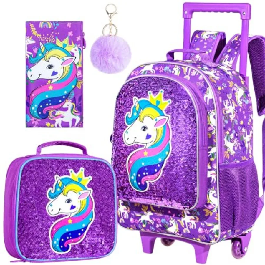 Rolling Backpack for Girls, Roller Wheels Bookbag - Wheeled Elementary Sequin School Bag - 3PCS
Rolling Backpack for Girls, Roller Wheels Bookbag - Wheeled Elementary Sequin School Bag - 3PCS