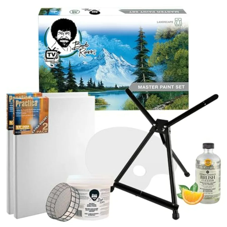Bob Ross Master Paint Set Artist Bundle 6 Items with Travel Easel Pre Stretched Painting Canvas 8oz Natural Brush Cleaner Clear
Bob Ross Master Paint Set Artist Bundle 6 Items with Travel Easel Pre Stretched Painting Canvas 8oz Natural Brush Cleaner Clear