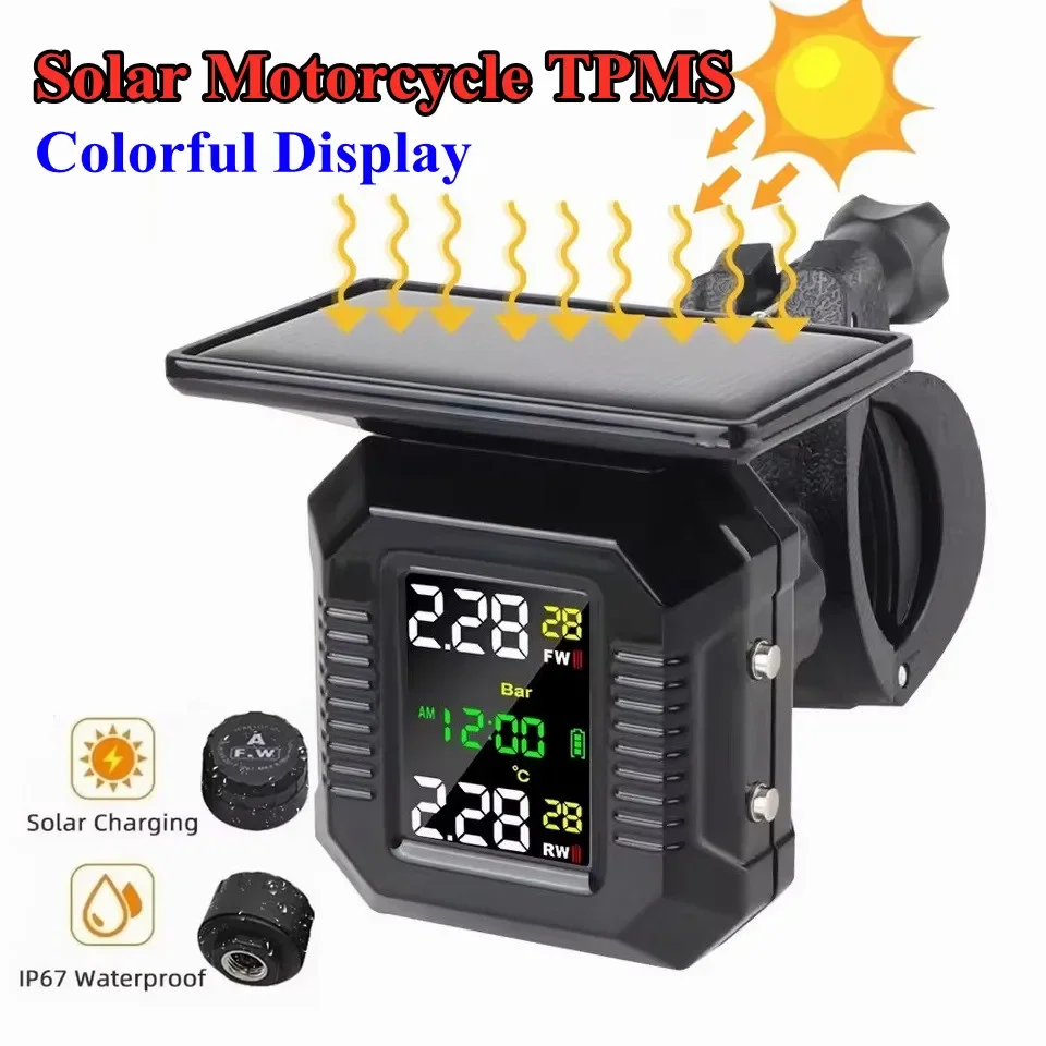 Motorcycle TPMS Solar Power Tire Pressure Monitor Real Time Tire Pressure Monitoring System Temperature Sensor Alarm System
Motorcycle TPMS Solar Power Tire Pressure Monitor Real Time Tire Pressure Monitoring System Temperature Sensor Alarm System