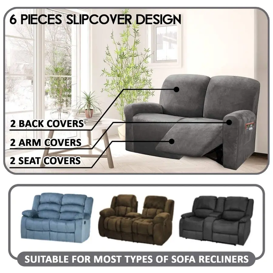 Reclining Love Seat Slipcover, 48 65 L, 6Piece Velvet Stretch Loveseat Reclining Sofa Covers, 2 seat Love seat Recliner Cover, T
Reclining Love Seat Slipcover, 48 65 L, 6Piece Velvet Stretch Loveseat Reclining Sofa Covers, 2 seat Love seat Recliner Cover, T