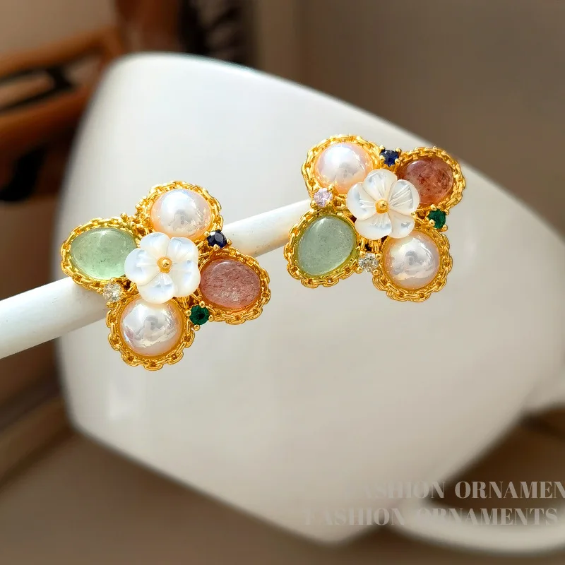 S925 Silver Needle Woman Luxury Designer Nature Stone Pearls Zircon Flower Stud Earrings Jewelry , Ear Accessories for Women
S925 Silver Needle Woman Luxury Designer Nature Stone Pearls Zircon Flower Stud Earrings Jewelry , Ear Accessories for Women