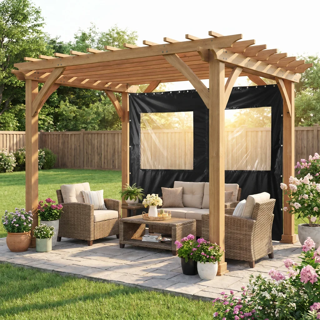Black Outdoor Water-Resistant Pavilion Curtain Clear Window Design with Grommets for Pergola Porch Gazebos 244*366cm/8*12ft
Black Outdoor Water-Resistant Pavilion Curtain Clear Window Design with Grommets for Pergola Porch Gazebos 244*366cm/8*12ft