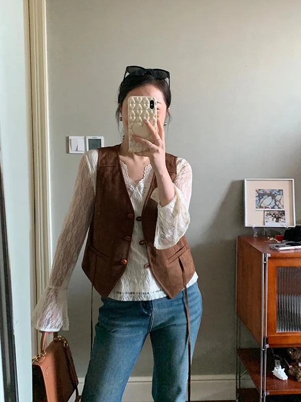 Autumn Winter New Style Korean Cocoa Color Retro Layered Suede Vest Small Size V Neck Sleeveless Shoulder Pad Women's Jacket
Autumn Winter New Style Korean Cocoa Color Retro Layered Suede Vest Small Size V Neck Sleeveless Shoulder Pad Women's Jacket