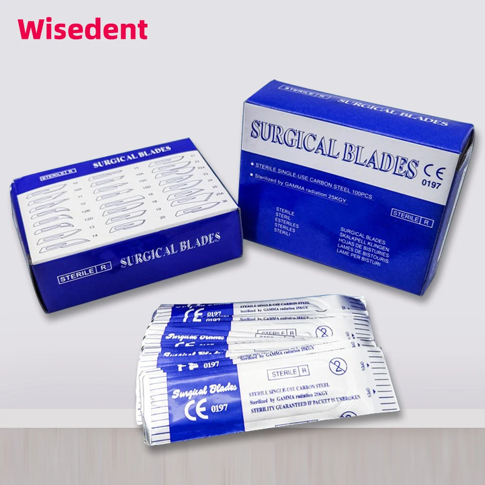 100 unids/caja bisturí quirúrgico cuchillas esterilizadas Material de acero al carbono tamaño 10 # /11 # /15 # Opcional
100 unids/caja bisturí quirúrgico cuchillas esterilizadas Material de acero al carbono tamaño 10 # /11 # /15 # Opcional