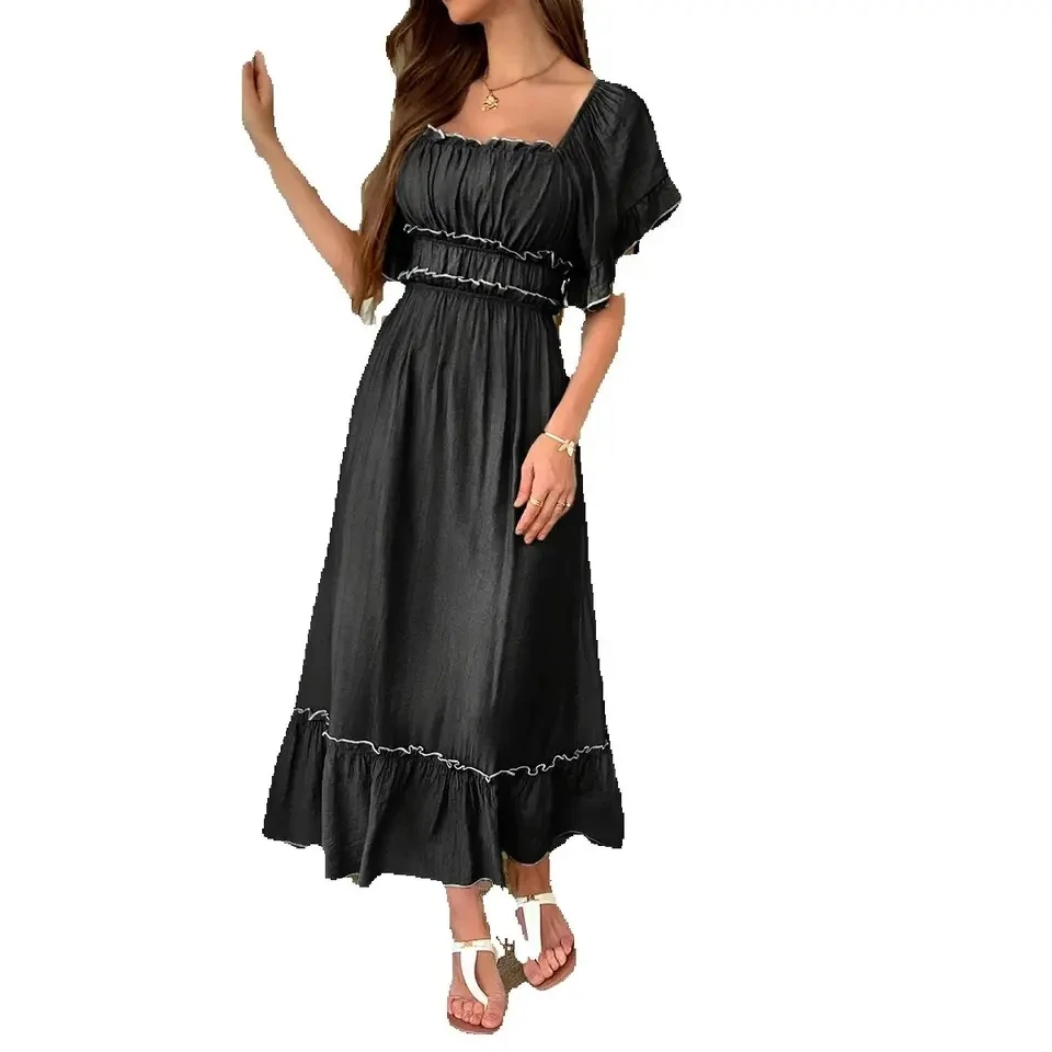 Women's Vacation Short Sleeve Long Dress for Clothing Temperament New 2025 Summer Beach Style Woman Fashion A-Line Dresses
Women's Vacation Short Sleeve Long Dress for Clothing Temperament New 2025 Summer Beach Style Woman Fashion A-Line Dresses