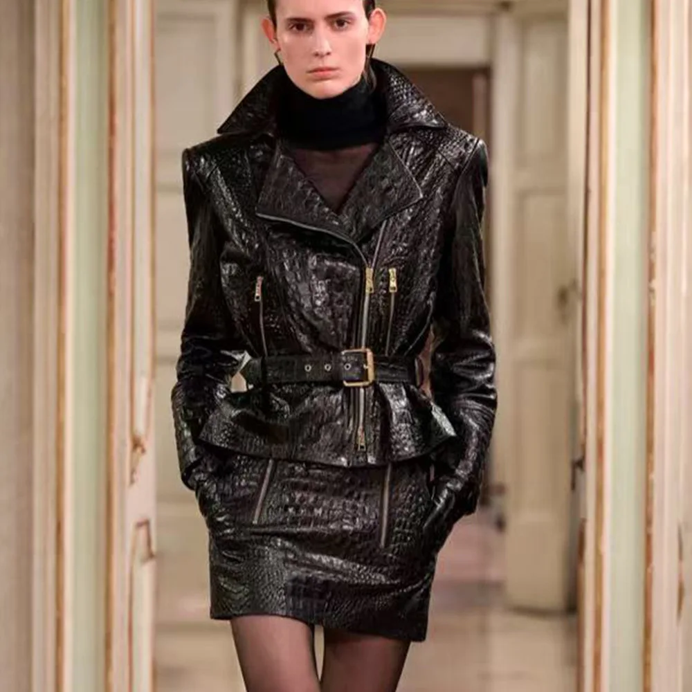 Women's PU motorcycle leather jacket with lapel slim fit multi-zipper design bodycon skirt set outerwears traf woman 2026 veste
Women's PU motorcycle leather jacket with lapel slim fit multi-zipper design bodycon skirt set outerwears traf woman 2026 veste