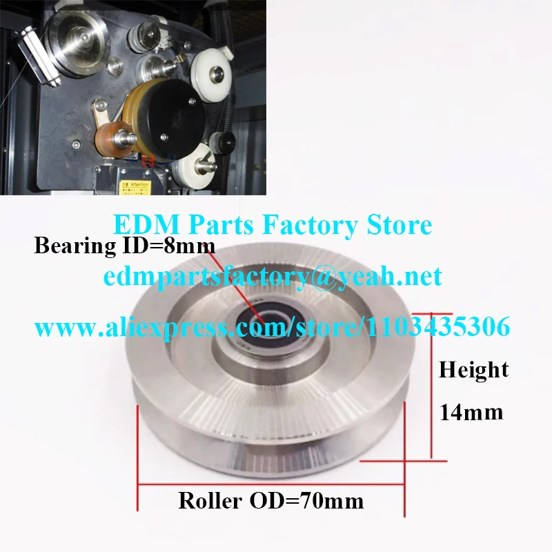 Sodic Pulley Stainless Steel with Bearing OD70xHeight 14mm, edm electrode wire passing wheel for Sodic k A,AQ,AG
Sodic Pulley Stainless Steel with Bearing OD70xHeight 14mm, edm electrode wire passing wheel for Sodic k A,AQ,AG