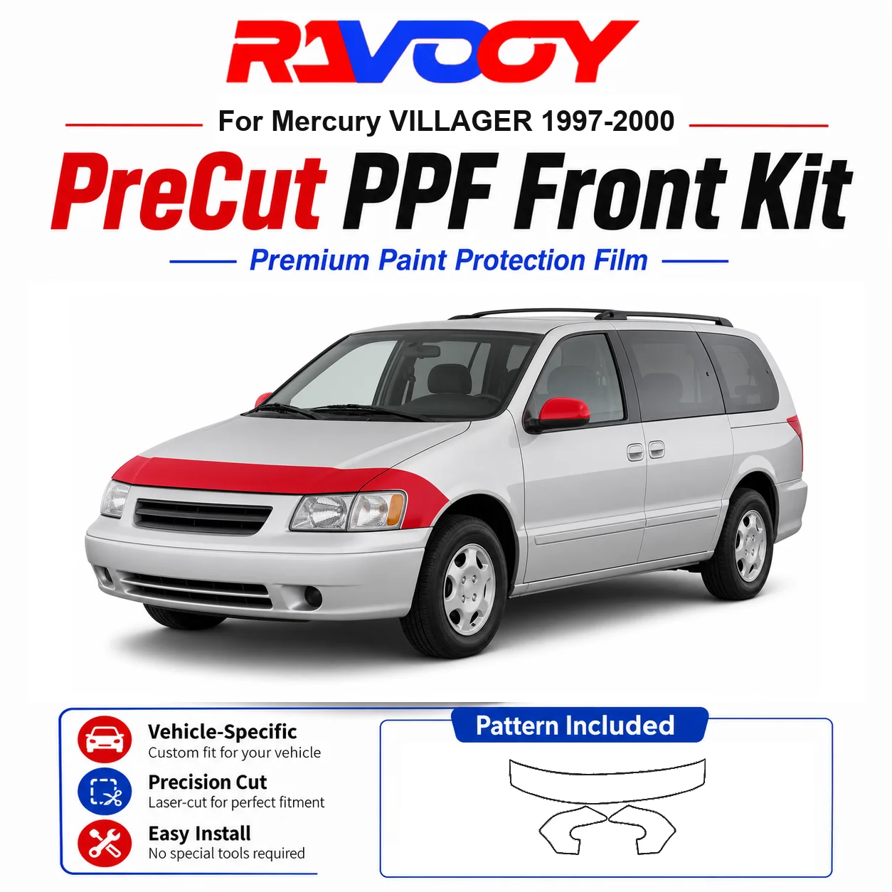 8.5mil TPU Precut PPF Kit For Mercury VILLAGER 1997-2000 - Hood, Fenders & Mirror Set - Self-Healing Clear Bra Film
8.5mil TPU Precut PPF Kit For Mercury VILLAGER 1997-2000 - Hood, Fenders & Mirror Set - Self-Healing Clear Bra Film