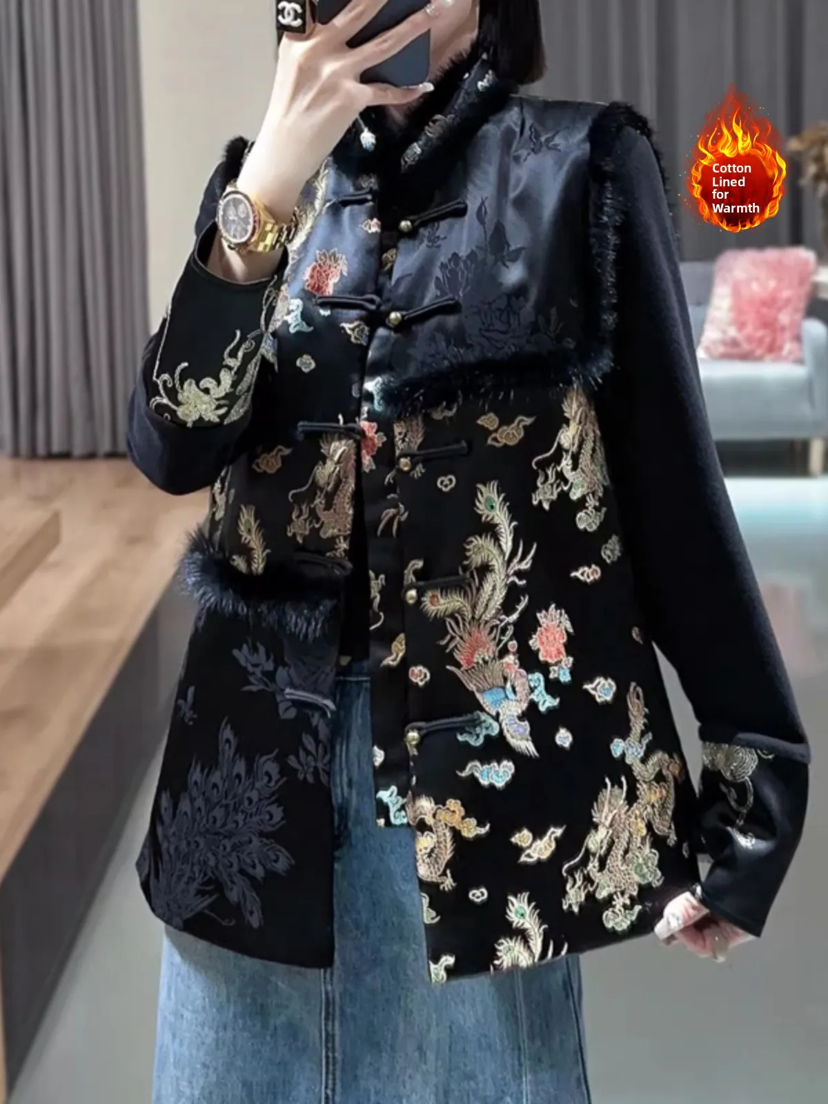 Новый китайский жилет с вышивкой и цветочным принтом, женский высококачественный жилет с меховым воротником, национальный жилет с воротником-стойкой C...
Новый китайский жилет с вышивкой и цветочным принтом, женский высококачественный жилет с меховым воротником, национальный жилет с воротником-стойкой C...