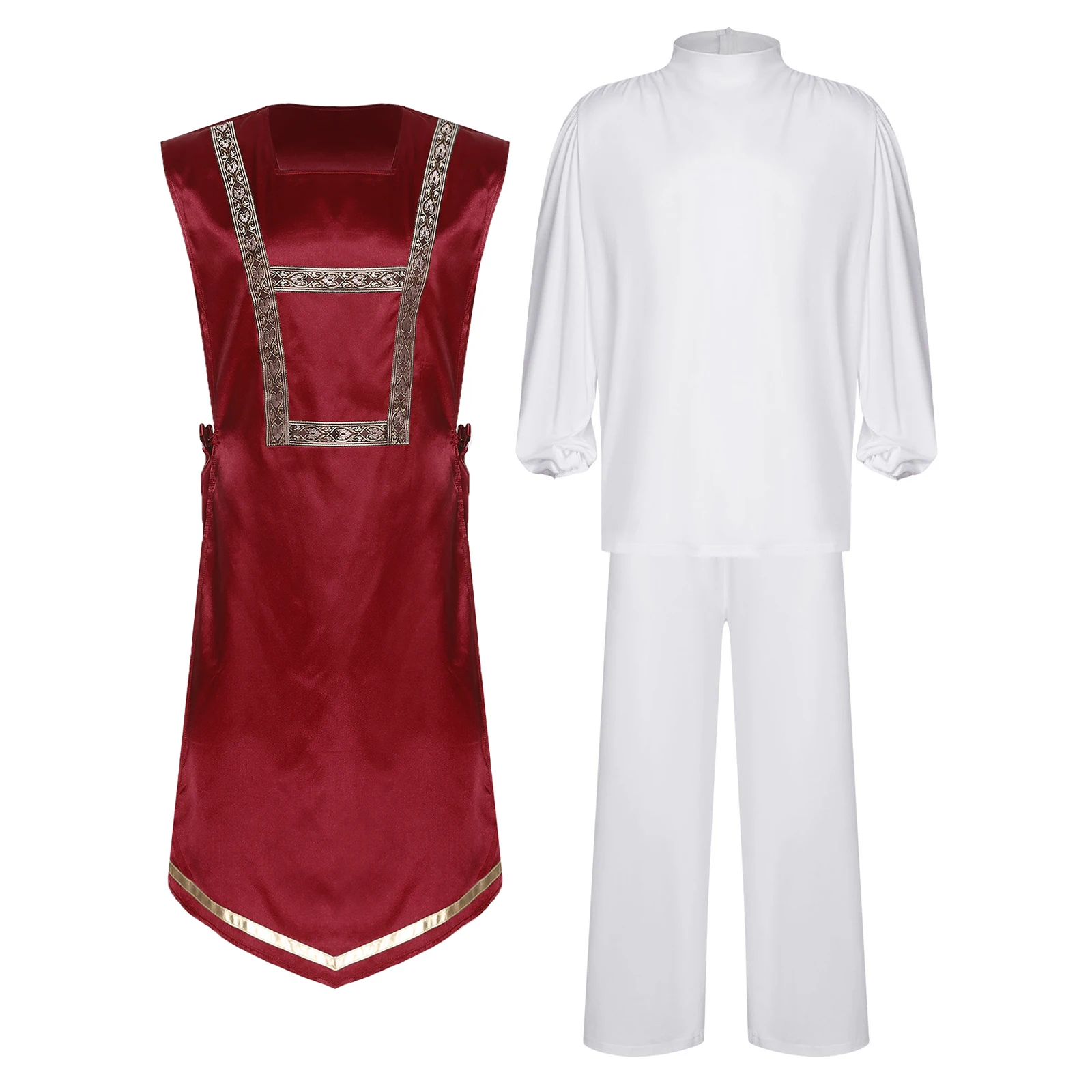 Mens Liturgical Worship Dance Outfit Long Sleeve Pullover Shirt Side Lace-up Tunic Vest And Pants for Lyrical Praise Dance Show 
Mens Liturgical Worship Dance Outfit Long Sleeve Pullover Shirt Side Lace-up Tunic Vest And Pants for Lyrical Praise Dance Show