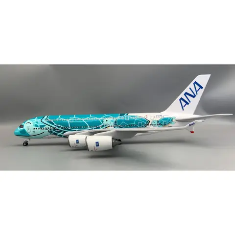 A380 Green Sea Turtle Aircraft Model  Airplane with Lights & Rolling Wheels  Simulation Static Display Piece