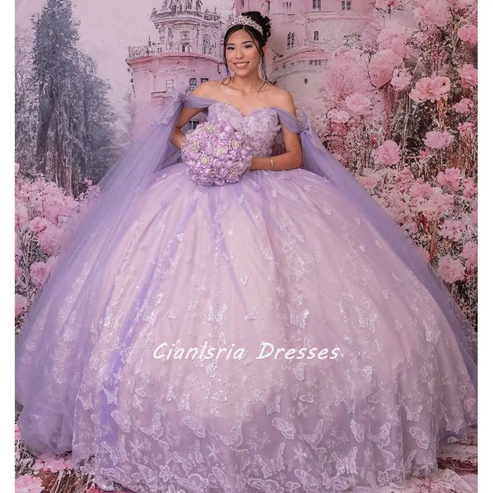 Сиреневые 3D ленты-бабочки Платья Quinceanera Бальное платье с открытыми плечами Аппликации Кружевной корсет с бантом Sweet 16, Vestido De XV Años
Сиреневые 3D ленты-бабочки Платья Quinceanera Бальное платье с открытыми плечами Аппликации Кружевной корсет с бантом Sweet 16, Vestido De XV Años