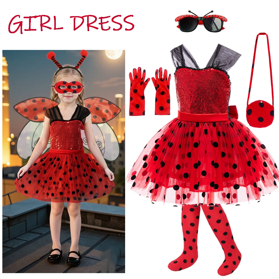 Girl Polka Dot Princess Dress Ladybug Dress Up Fur Ball Headband Black and Red Dress Halloween Cosplay costume Carnival Clothes
Girl Polka Dot Princess Dress Ladybug Dress Up Fur Ball Headband Black and Red Dress Halloween Cosplay costume Carnival Clothes