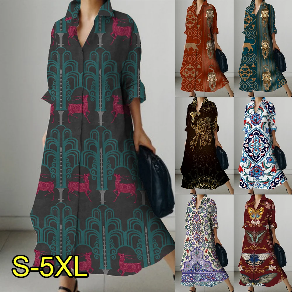 Casual V Neck Lapel Full Sleeve Pockets Long Street Dresses Women's 2023 Fashion Slit Vintage Printed Shirt Dress Women's
Casual V Neck Lapel Full Sleeve Pockets Long Street Dresses Women's 2023 Fashion Slit Vintage Printed Shirt Dress Women's