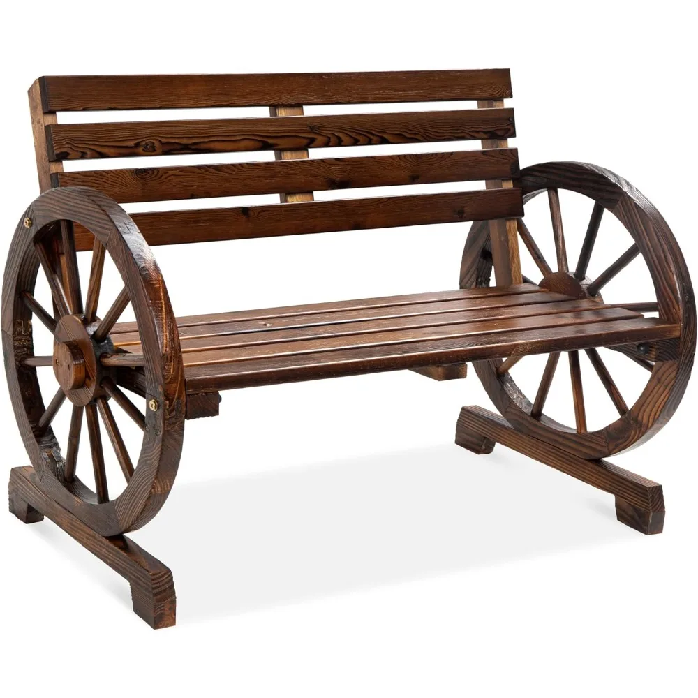 2-Person Wooden Wagon Wheel Bench for Backyard, Patio, Porch, Garden, Outdoor Lounge Furniture w/Rustic Cou
2-Person Wooden Wagon Wheel Bench for Backyard, Patio, Porch, Garden, Outdoor Lounge Furniture w/Rustic Cou