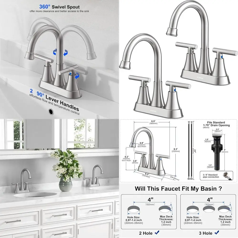 3-Hole 4 Brushed Nickel Bathroom Sink Faucet with Pull-Out Drain and Supply Lines, Stainless Steel Lead-Free Centerset, 2-Pack f
3-Hole 4 Brushed Nickel Bathroom Sink Faucet with Pull-Out Drain and Supply Lines, Stainless Steel Lead-Free Centerset, 2-Pack f