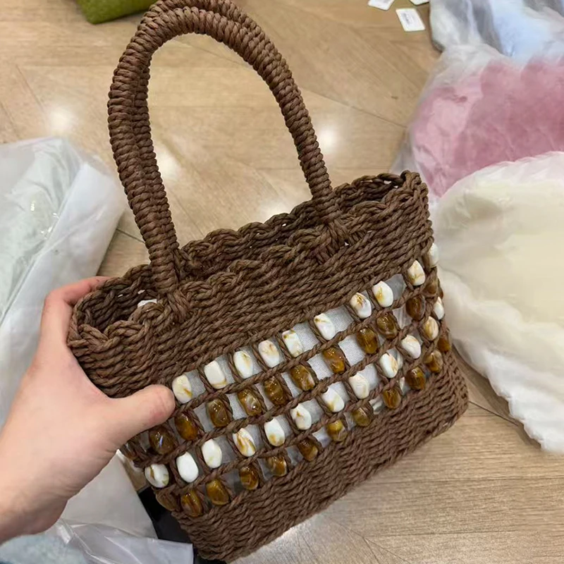 Summer Boho Beaded Straw Woven Tote, Dopamine Colorblock Hollow Handbag, Women Casual Chic Market Shopping Basket For Vacation
Summer Boho Beaded Straw Woven Tote, Dopamine Colorblock Hollow Handbag, Women Casual Chic Market Shopping Basket For Vacation
