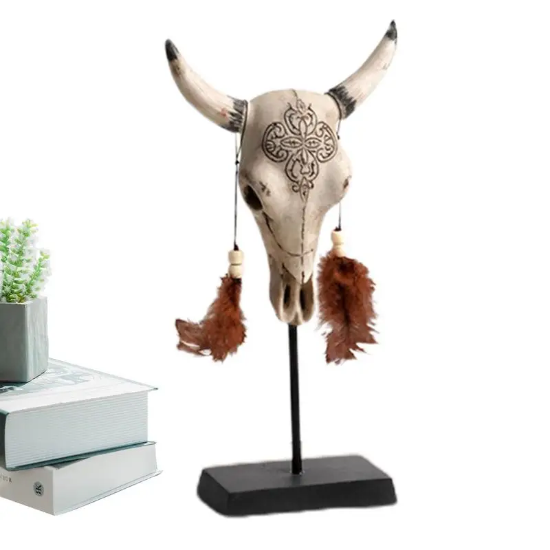 Bull Skull Head Decor Horned Cow Skull With Feathers Art Crafts Tabletop Decorations Resin Sculpture For Western Themed Rooms
Bull Skull Head Decor Horned Cow Skull With Feathers Art Crafts Tabletop Decorations Resin Sculpture For Western Themed Rooms