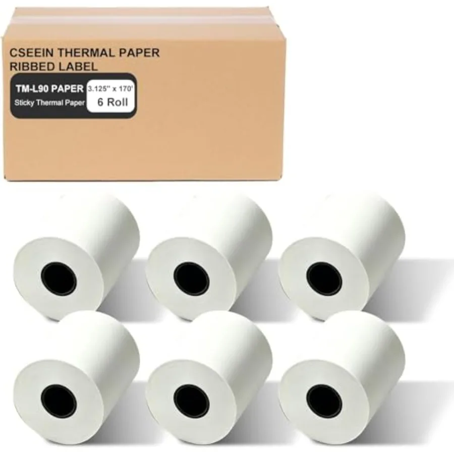 Sticky Thermal Receipt Paper 3 1/8" x 170' 6 Rolls for Toast POS, Epson TM-L90, and Epson TM-L100 Liner Free Label Printers, Ki
Sticky Thermal Receipt Paper 3 1/8" x 170' 6 Rolls for Toast POS, Epson TM-L90, and Epson TM-L100 Liner Free Label Printers, Ki