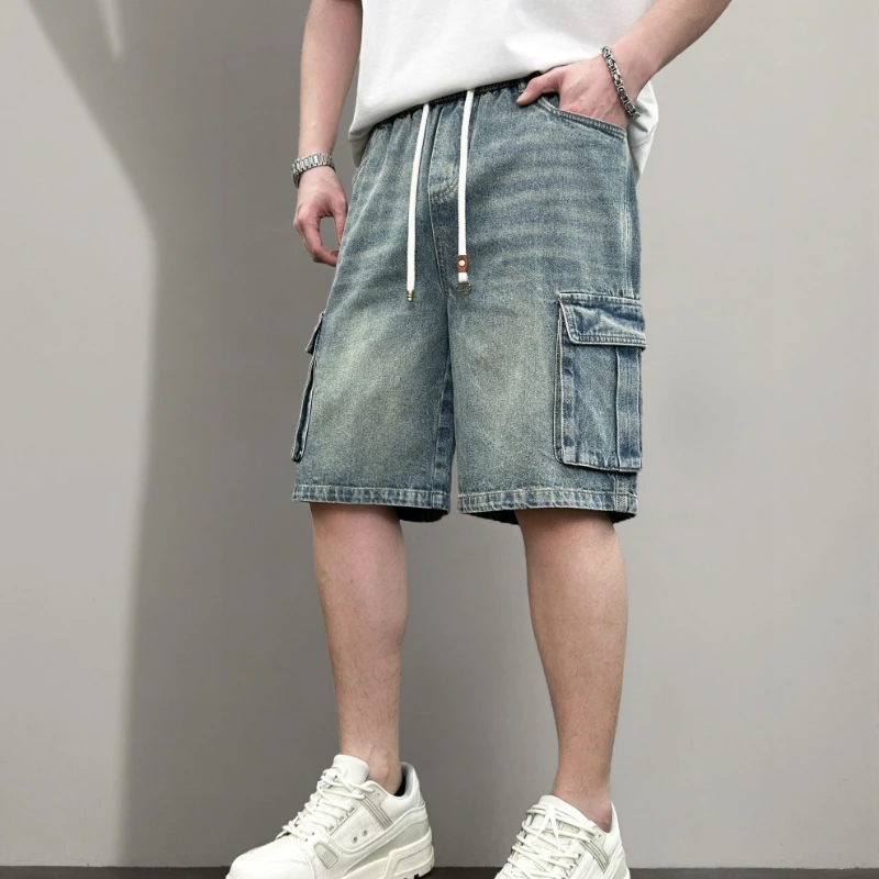 Summer Men Vintage Washed Cargo Denim Shorts Elastic Drawstring Waist Knee Length Jean Multi Pockets Loose Streetwear Half Pants
Summer Men Vintage Washed Cargo Denim Shorts Elastic Drawstring Waist Knee Length Jean Multi Pockets Loose Streetwear Half Pants