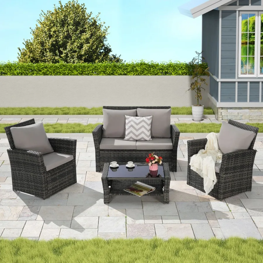 4 Pieces Outdoor Patio Furniture Sets Garden Rattan Chair Wicker Set Poolside Lawn Chairs with Tempered Glass Coffee Table Porc
4 Pieces Outdoor Patio Furniture Sets Garden Rattan Chair Wicker Set Poolside Lawn Chairs with Tempered Glass Coffee Table Porc