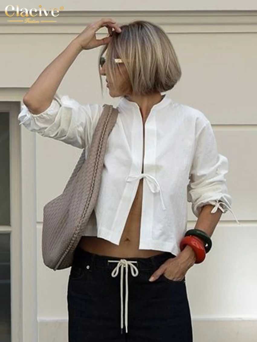 Clacive Casual Loose White Women Shirt 2025 Fashion Stand Collar Long Sleeve Shirts Elegant Classic Lace-Up Top Female Clothing
Clacive Casual Loose White Women Shirt 2025 Fashion Stand Collar Long Sleeve Shirts Elegant Classic Lace-Up Top Female Clothing